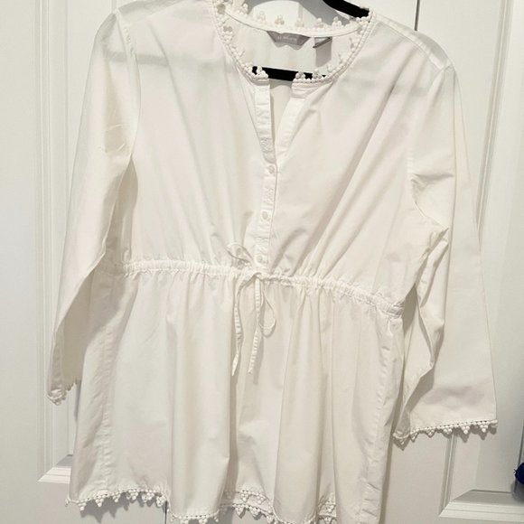 🔥SALE🔥 LIZ CLAIBORNE WHITE TUNIC SIZE L 100% COTTON - Picture 4 of 10